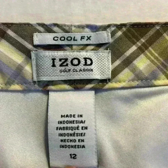 Izod CoolFX Tennis Golf Skirt with under shorts yellow brown plaid size 12 skort - Picture 4 of 13